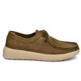 Side view of Olive NU-buk Leather Lace-up shoes with laces